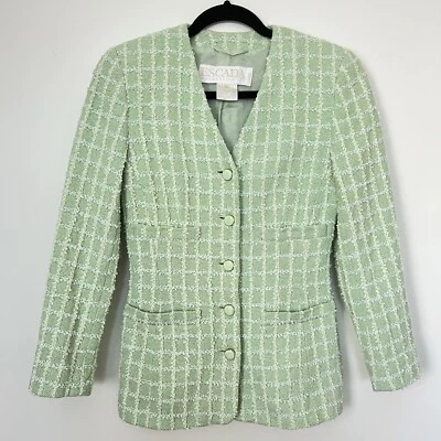 复古 Escada Margaretha Ley Windowpane 粗花呢西装夹克。 — 第 1/4 张图片