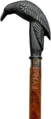 MANGO DE CUERVO VICTORIANO DE MADERA ESTILO VINTAGE BASTÓN ESTILO DISEÑADOR NUEVO Foto 1 de 4