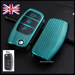 Green Carbon Fiber Remote Key Fob Cover Case For Ford Flip Key 3 Button T43cfgre - Picture 1 of 4