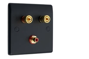 Matt Schwarz 1.1 Audio AV Lautsprecher Wandplatte Gold 2 Polklemmen + 1 Cinch Nicht Löt - Bild 1 von 7
