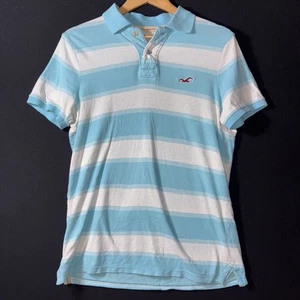 Camisa polo vintage a rayas Hollister para hombre talla M Y2K azul rugby - Imagen 1 de 4