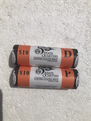 US Mint 2008 P&D Alaska State Quarters  2 Rolls Uncirculated Mint Wrap Sealed - Image 1 of 4