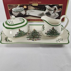 Vintage Spode Christmas Tree 3 Piece Serving Set & Box UNUSED $147 Reatail READ⬇ - Picture 1 of 24