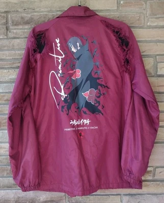 Primitive Naruto Itachi Bomber Jacket S Maroon Anime Rare Distressed Streetwear - Image 1 of 4