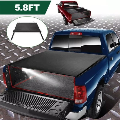 Soft 5.8 FT Tonneau Cover Truck Bed For 07-24 GMC Sierra Chevy Silverado 1500 - Image 1 of 4