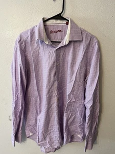 Robert Graham Shirt Mens L Purple Gingham Plaid Button Up Flip Cuff Geometric - Picture 1 of 5