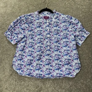 Blusa J.Crew Liberty Tela Floral Manga Abullonada Mujer Talla L Azul Púrpura Volantes - Imagen 1 de 10