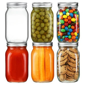 6 Pack Wide Mouth Mason Jars 32oz Glass Canning Jars with Airtight Lids and B... - Picture 1 of 8