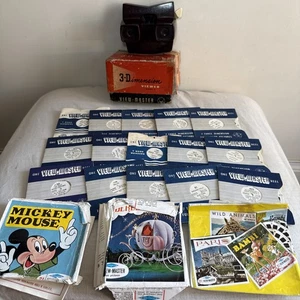 Vintage 3D View Master Viewer Brown Bakelite And 21 Reels Tourist, Disney, Queen - Picture 1 of 23