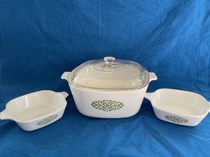 RARE Corning Ware Shell Oil Green Medallion 2 1/2 Qt, P-41-B 1 3/4 Cup, Lid - Picture 1 of 6