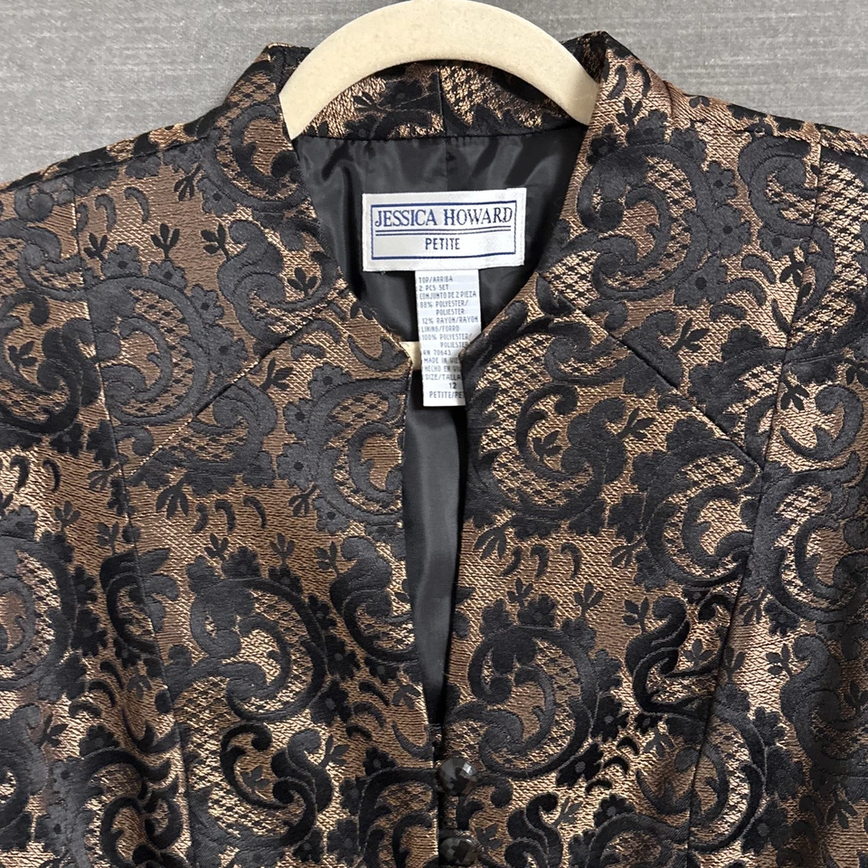 Blazer Jessic Howard 12 Petite Dorado Negro Floral Cóctel Noche Chaqueta Formal Foto 1 de 4
