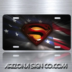 Superman Bandera EE. UU. Vanidad Patriótica Novedad Metal Aluminio Placa Etiqueta Nuevo - Imagen 1 de 6