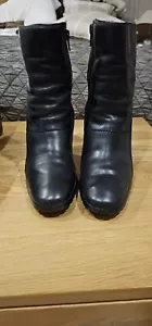 Ladies Black Leather Ankle Boots Size UK 4 EU 37 French Connection FCUK - Picture 1 of 5