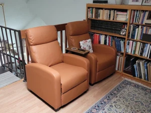 Set of 2 Padded Seat Recliner Chair PU Leather Home Theater Chairs Tan Sofa NEW - Picture 1 of 12