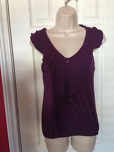 •• WOMEnS size XS Weavers Blouse Shirt Rayon Top Purple Cute - Picture 1 of 6