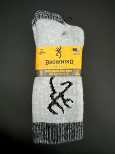 2 PAIRS - Browning Merino Wool Socks - All Season Youth S Shoe Size 12-3.5 Gray - Picture 1 of 3