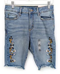 Style & Co Petite Embroidered Raw Edge Denim Bermuda Shorts Blue 8P $49.50 - Picture 1 of 1