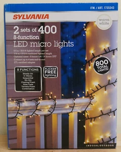 2 sets of 400 LED 8 function Micro Lights Sylvania 28.8ft string Warm White - Picture 1 of 3