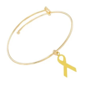 Yellow Ribbon Support Our Troops Charm Bracelet Bangle Gold Tone 2 3/4" USA - Picture 1 of 2