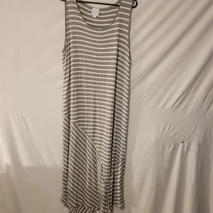 Sunday T Shirt Tank Top Dress Grey & White Striped Stretch Casual Size XL - Picture 1 of 11