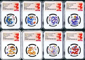 2024 LUNAR YEAR OF THE DRAGON SILVER 8-coin-set 8x 1/2oz All Colors NGC MS70 - Picture 1 of 2