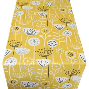 Corredor de mesa con estampado floral geométrico estilo Scandi. Amarillo ocre mostaza y gris. - Imagen 1 de 1
