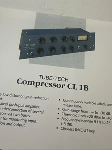 Compresor TUBE TECH CL 1B Hoja de especificaciones del distribuidor LYDKRAFT APS DINAMARCA - Imagen 1 de 3