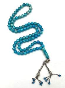 Antique Natural Turquoise Necklace & Pendant Silver Tassel Art Deco Circa 1920s - Picture 1 of 15