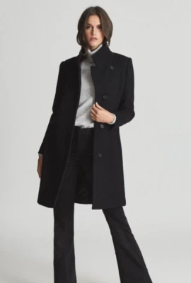 NEW REISS Marcie Wool Blend Coat in Black Size 14  #W48 - Image 1 of 4