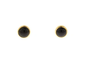 Vintage 14K Yellow Gold Bezel Set Cabochon Onyx Studs Stud Earrings - Picture 1 of 4