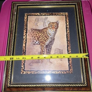 J Gibson Signed Home Interiors Africa Safari Cheetah Print Wood Frame 16x13 Inch - Picture 1 of 4