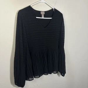 Chicos 3 transparente Top XL schwarz künstlerische Bluse Schößchen Ballonärmel Bohemian Shirt - Bild 1 von 5