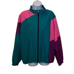 Long Shot Unisex Small Green Purple Colorblock Full Zip Windbreaker Jacket 80's - Picture 1 of 7