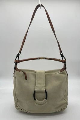 FRANCESCO BIASIA Beige Gamuza Bolso de Hombro Cartera Western Boho De Colección Foto 1 de 4