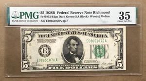 1928B $5 FRN RICHMOND Fr. 1952-E DGS / PMG 35 Ser# E 08651070 A - Picture 1 of 3