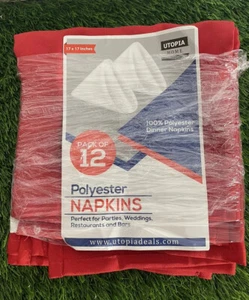 Utopia Red Kitchen Pack of 12 Cotton Dinner Napkins Hotel Quality 16” X 16” - Picture 1 of 4