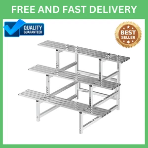 3 tier 120cm Garden Stainless Steel Pots Plant Stand Rack Chrome indoor or out - Picture 1 of 10