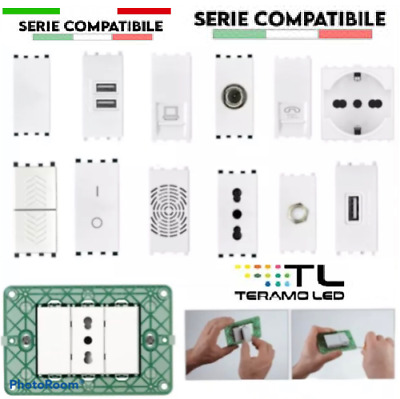 Serie Vimar Plana COMPATIBILE Presa Schuko TV Pulsante Invertitore Placche USB • 3.50€