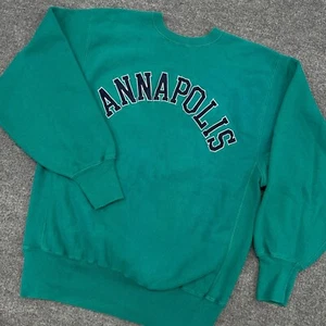 Vintage Champion Reverse Weave XL verde blu Annapolis made in USA Navy Naval - Foto 1 di 9