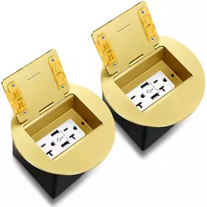2 Pack Gold Recessed Floor Outlet 3.98"X3.66"X3.15" 1-Gang with 4.8A USB Charger - Picture 1 of 7