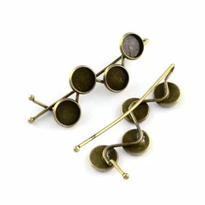 Antique Bronze Hair Bobby Pins Cabochons Bezels – 10mm Glue Pad  - Picture 1 of 1