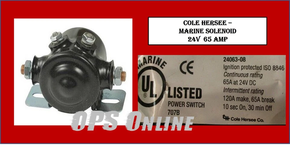 Solenoide Cole Hersee 4 terminales clasificación continua 65 amperios 24 voltios - 2406308 Foto 1 de 1