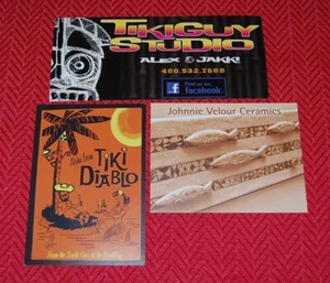 Lot of 3 Vintage Ad Cards Jonnie Velour Ceramics, Tiki Diablo, TikiGuy Studios - Picture 1 of 2