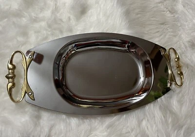 Vintage Kromex Tray with Brass Handles, USA, 12in L X 7in W - Image 1 of 4