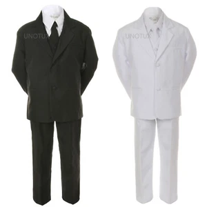 Hermosala New Baby Toddler Boys 5pcs Formal White Black Tie Suit - Picture 1 of 6