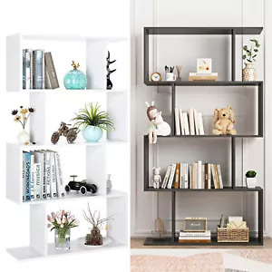 Bookcase S-Shaped 4 Tier Bookshelf Display Rack Book Storage Stand Shelves Home - Picture 1 of 27