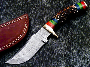 Authentic HAND FORGED DAMASCUS 8.0" HUNTING KNIFE - STAG ANTLER HANDLE - FR-3232