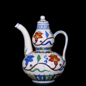 Feine chinesische Handmalerei Dou polychrome Porzellan Blumen Teekanne - Bild 1 von 9