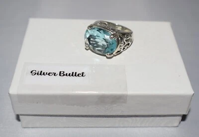 Silpada Sterling Silver "Blue Cove" Aqua Glass Scrolled Band Ring R2387 SZ 6 + - Image 1 of 4