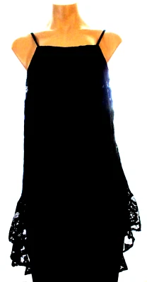 Nuevo Caballete Mediano Negro Encaje Sobre Volantes Túnica Correa Espagueti Camiseta sin Mangas Foto 1 de 4